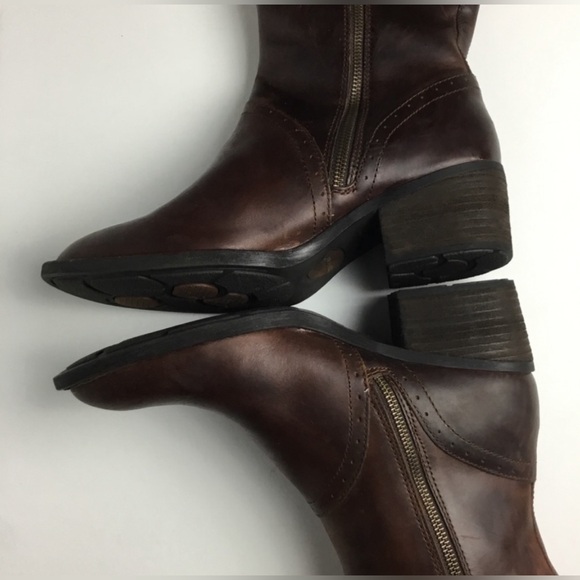 Born Poly Wide Calf Tall Zip Leather Brown Boots Size 10M - Picture 5 of 8